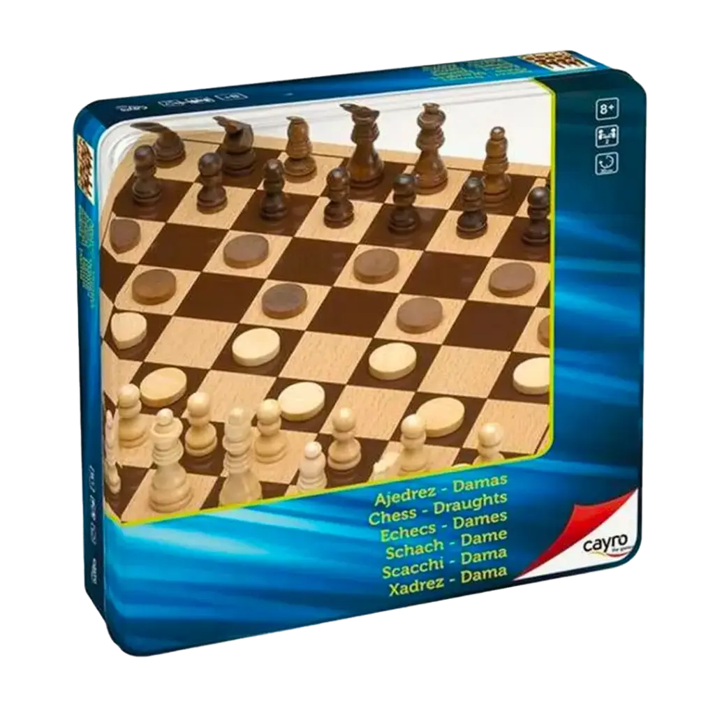 [02590] CHESS AND DRAUGHTS METAL BOX